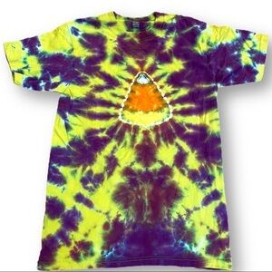Tie dyed tshirt halloween candy corn neon green purple orange M